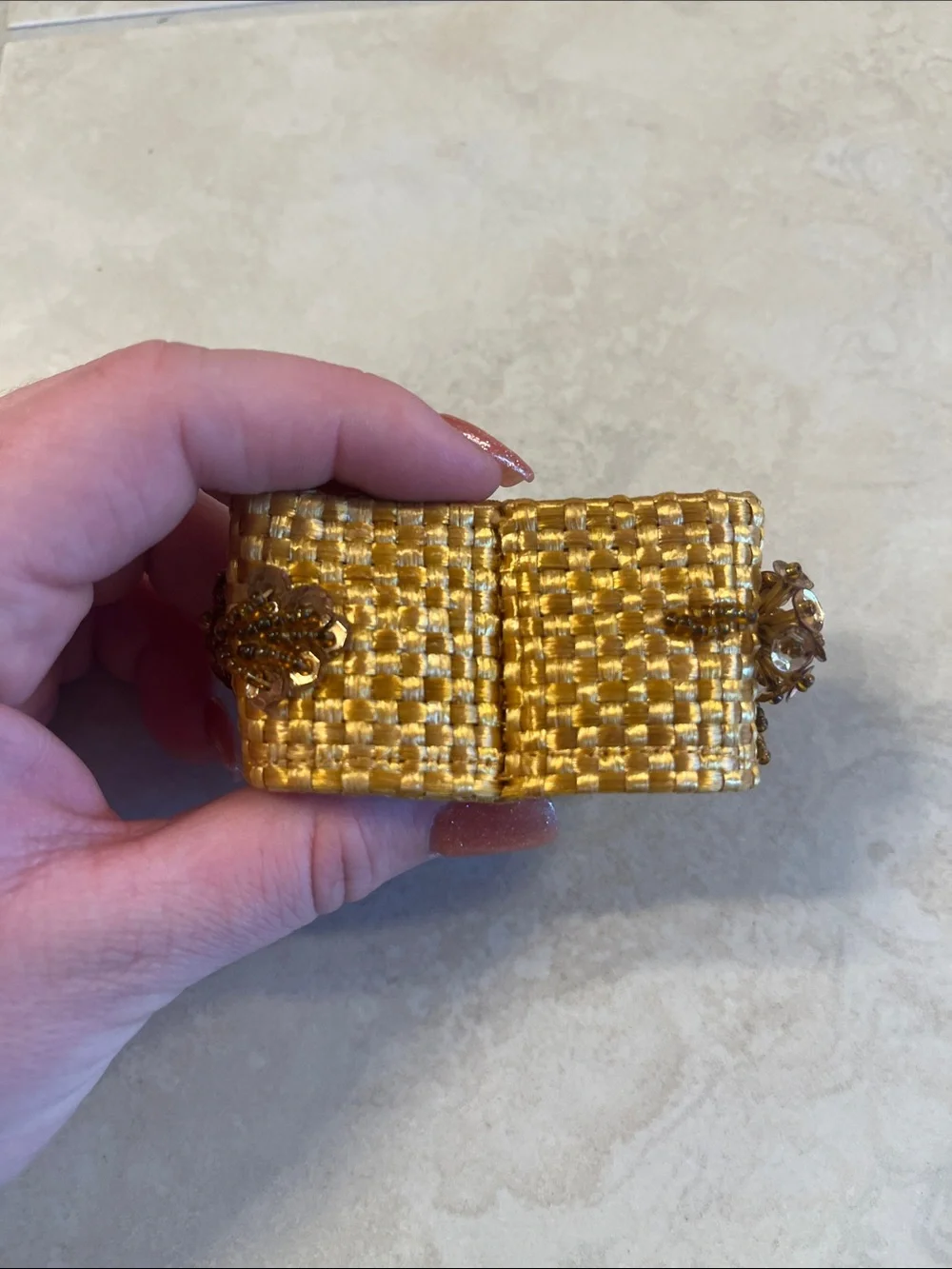 Set of 8 Gold Beaded Cloth Napkin Rings